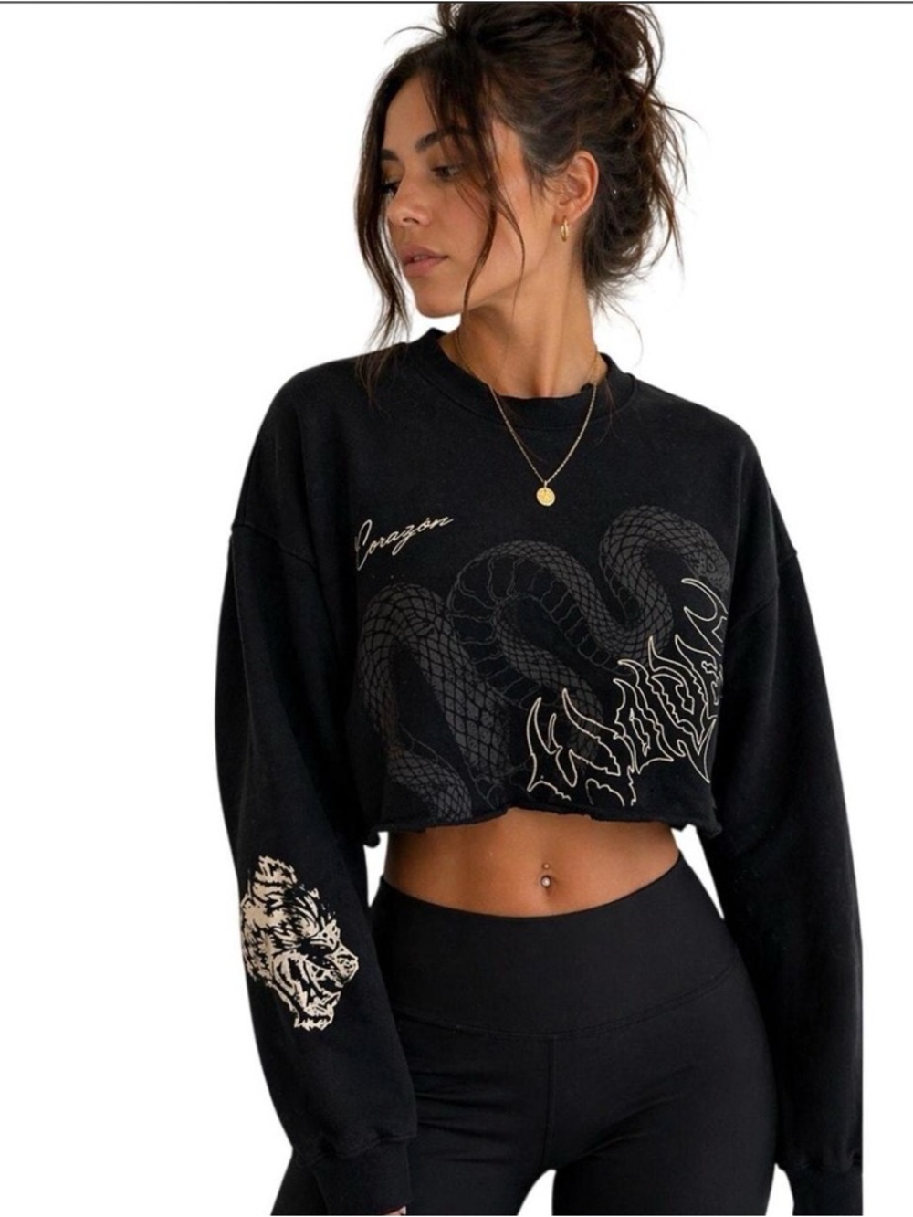 Darc Sport Black Cropped Snake Graphic Sweatshirt